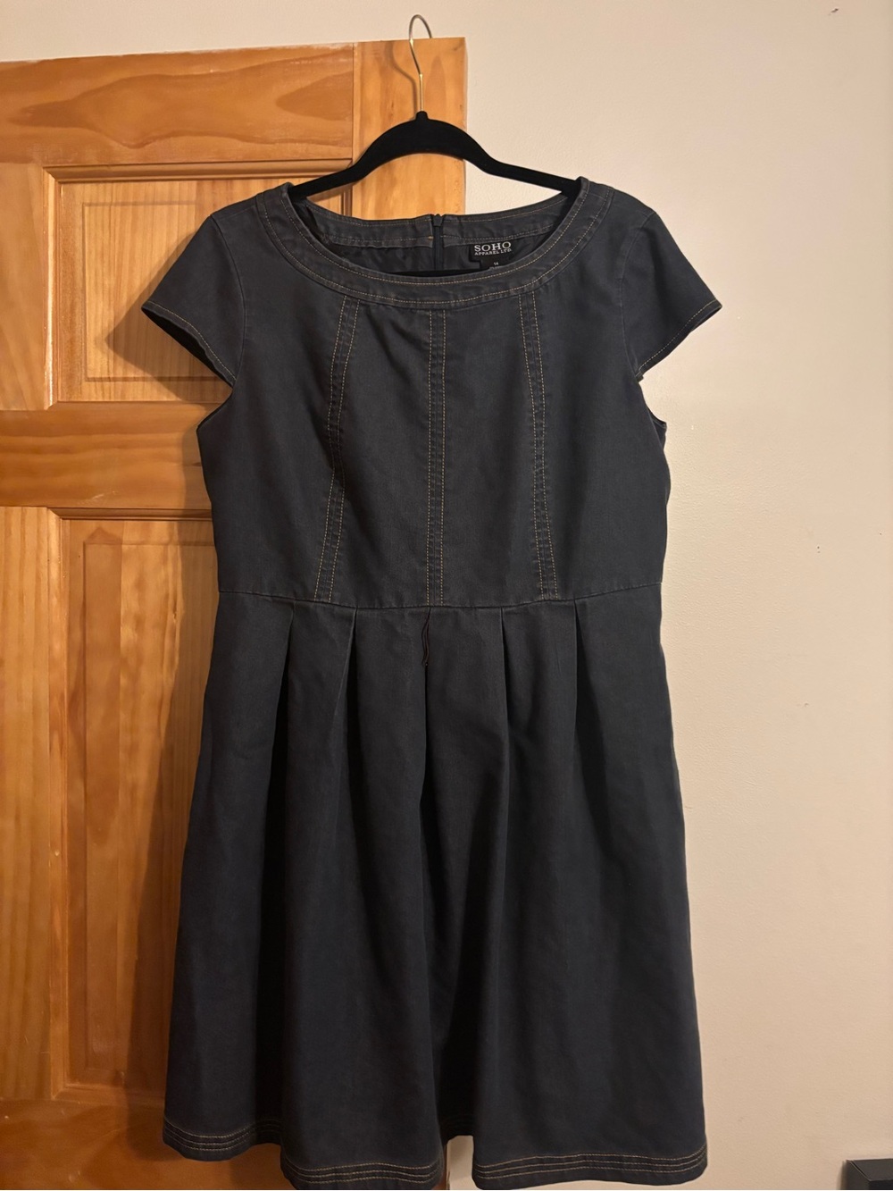 Soho Apparel Navy Cap-Sleeve Pleated Fit-and-Flare Dress